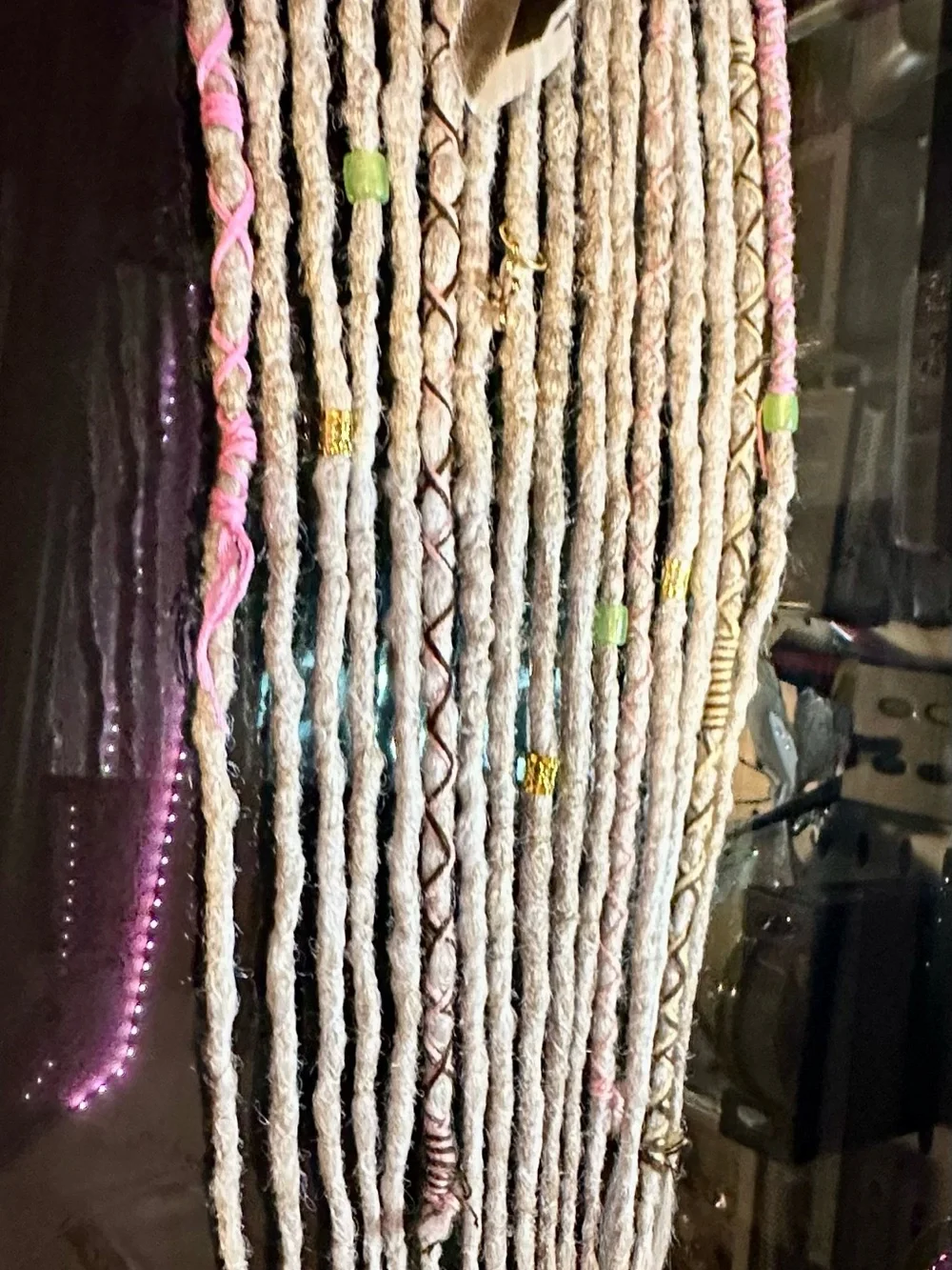 Boho Gray & Pink Synthetic Dreadlock Hair Wraps with Bead Accents